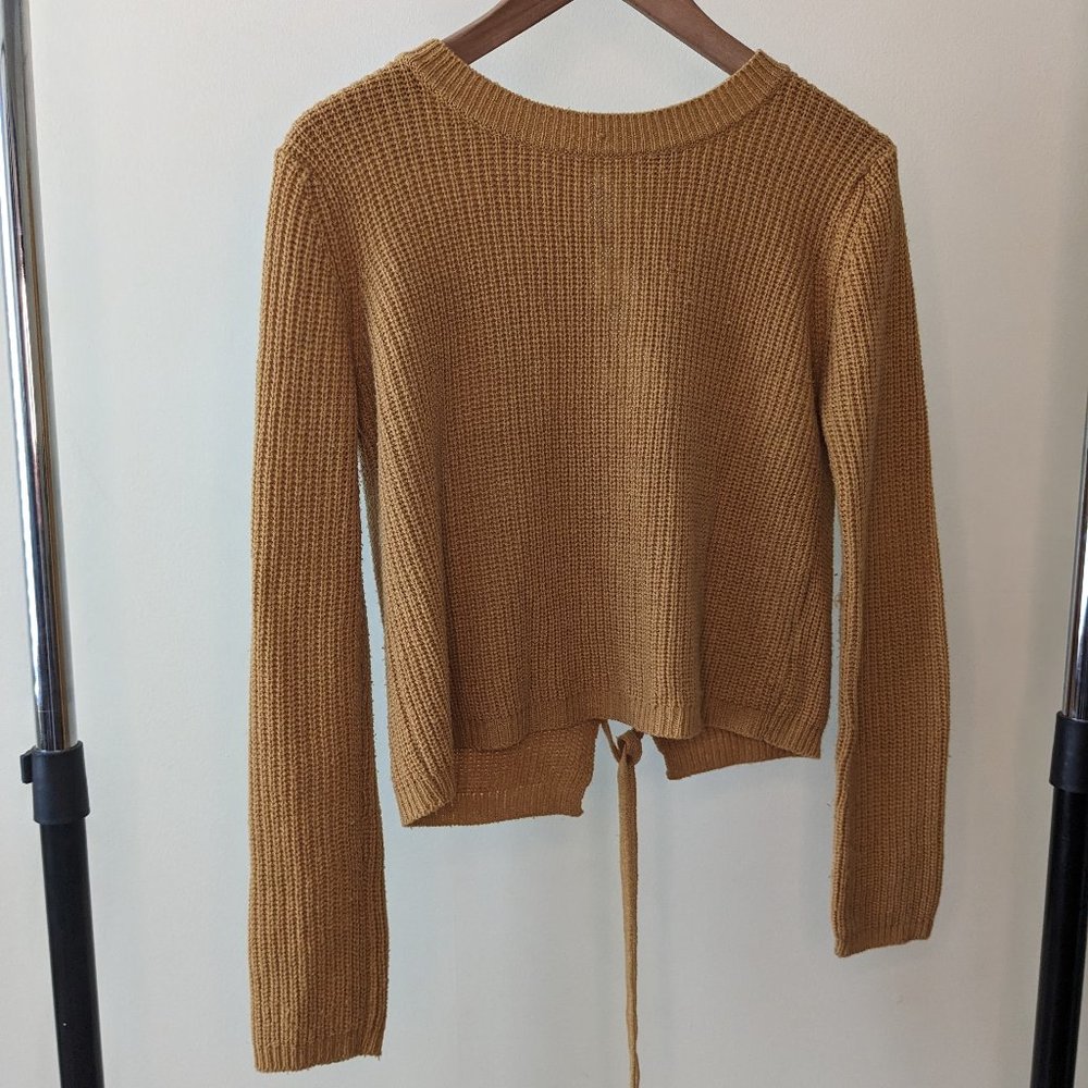 Yellow Lace Up Back Sweater
